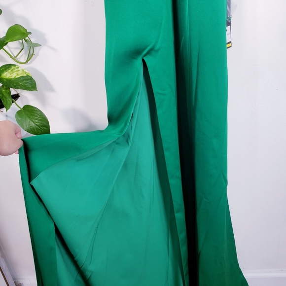 NWT LA FEMME High Halter Beaded Sheath Satin Gown - Picture 9 of 12